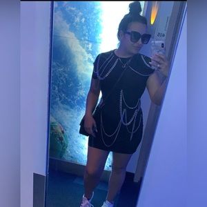 Black open sides, chain mini dress